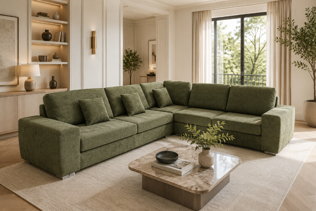 Riokalo Large L shape Sofa ,Olive Green