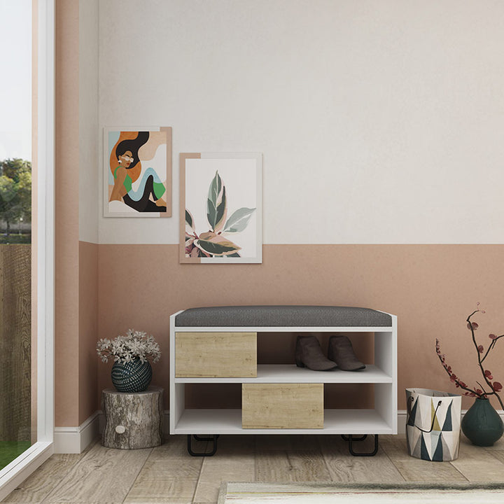 Alanya Bench – White &amp; Oak Entryway Bench Seat