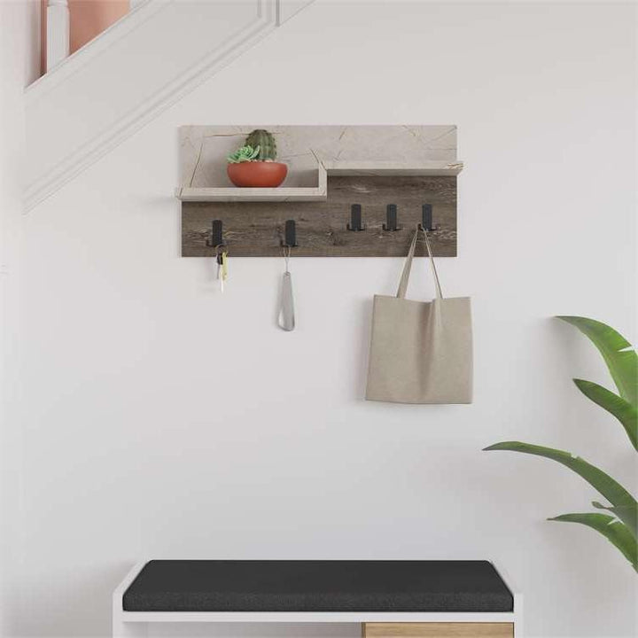 Gurgentepe Wall Mounted Hanger | Gold Marble Effect &amp; Dark Coffee Coat Rack