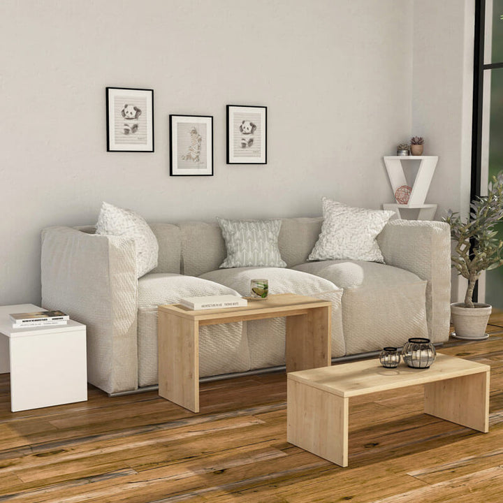 Kozlu Nesting Coffee Table Set - Oak &amp; White