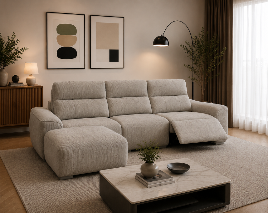 Lenalopi recliner 3 seater sofa, Left seat recliner+Right side ottoman,Light Grey