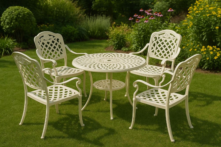 MANDURAH outdoor 4 CHAIR &amp; 1 TABLE, dotted white