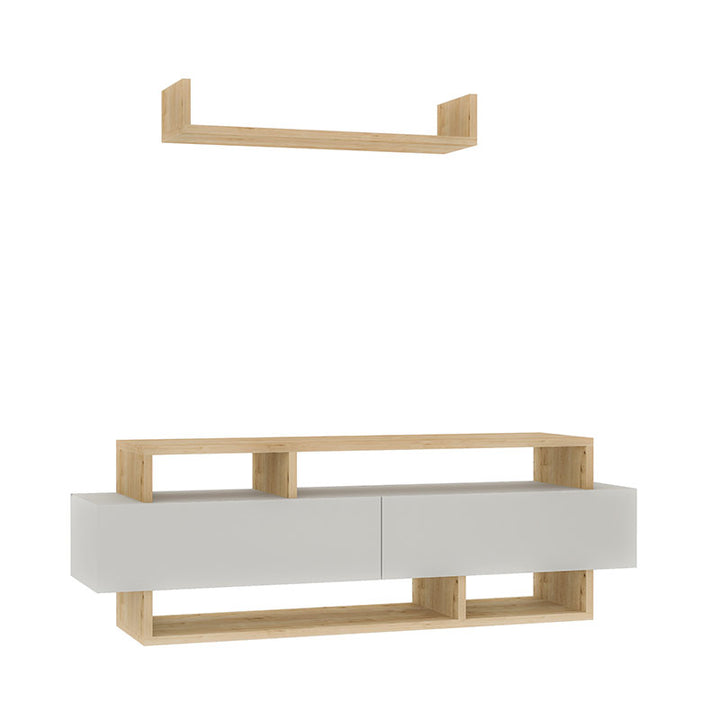 Mugla TV Stand White &amp; Oak Modern Entertainment Unit