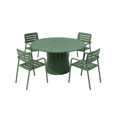 Nanaimo Outdoor Set, 4 Chair & 1 Table, Green,Aluminum 