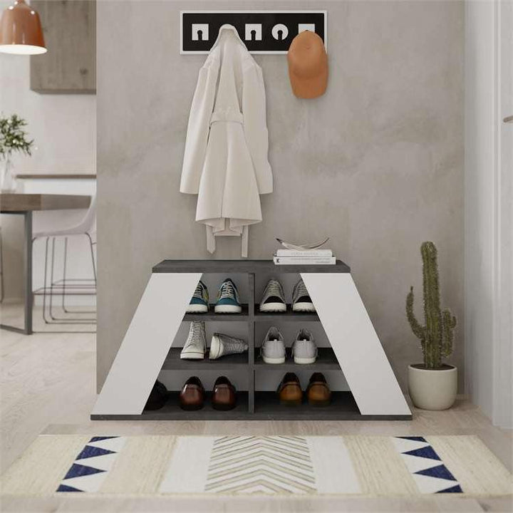 Ovaeymir Retro Grey &amp; White Shoe Storage Cabinet