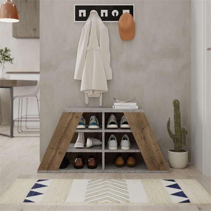 Ovaeymir Shoe Storage Bench Grey Walnut , Modern Entryway Shoe Cabinet