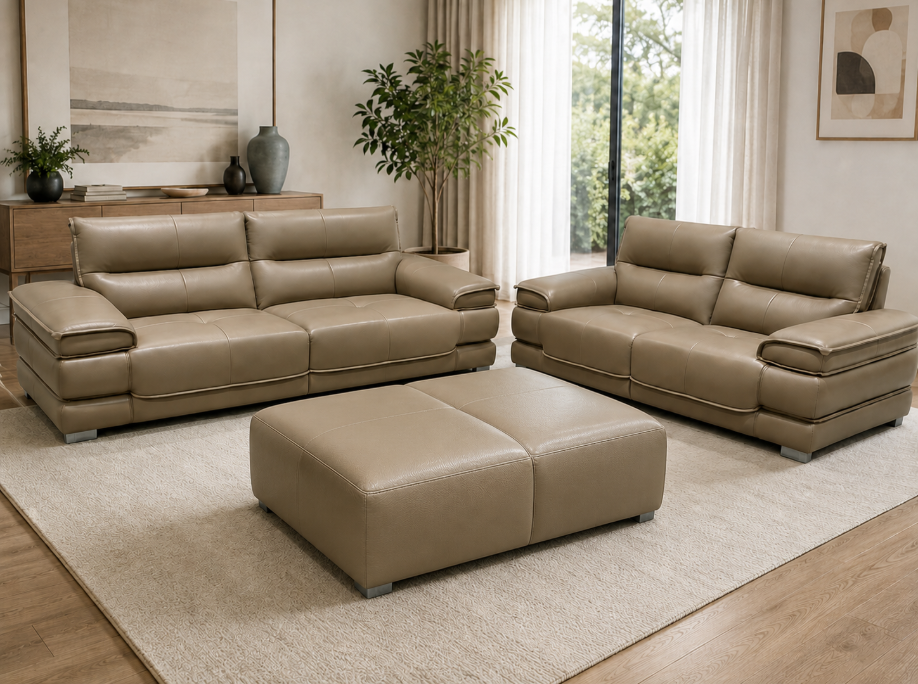 Sanbarika Sofa combo (3 seater+2 seater+stool),Taupe Brown