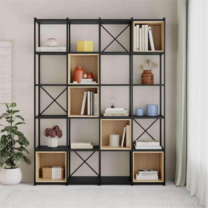 Savur Modern Black Oak Display Shelf Unit – Bookcase Storage Cabinet