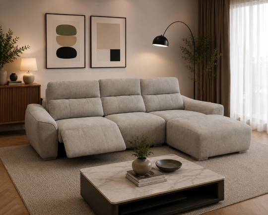 Tanabitara recliner 3 seater sofa, Right seat recliner+left side ottoman, Light Grey