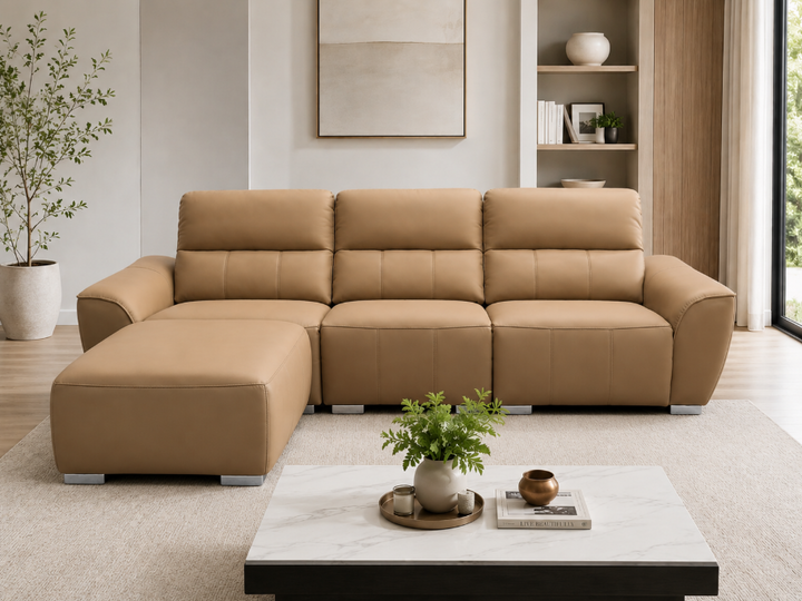 Taptipibi Recliner Sofa with Left Side Recliner and ottoman,Light Brown