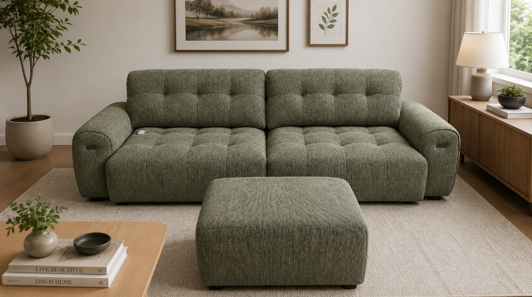 Volgalo Electric Slide-out  sofa with ottoman , Olive Grey