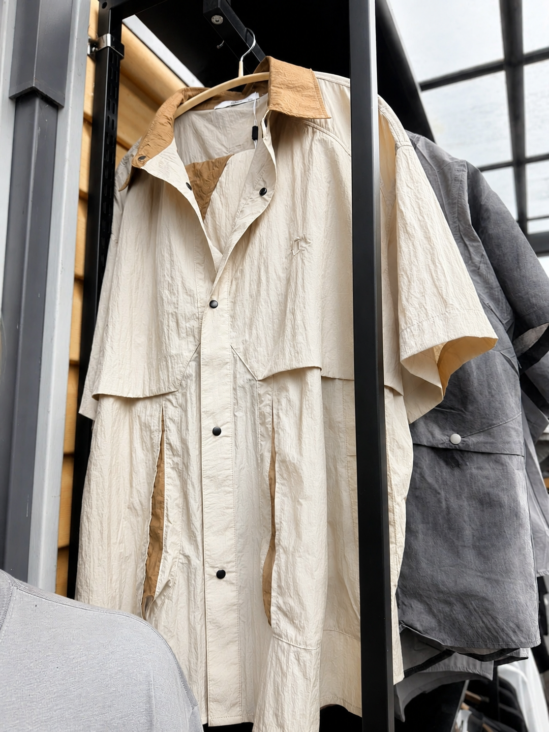 Premium Crinkle Textured Short Sleeve Overshirt – Beige
