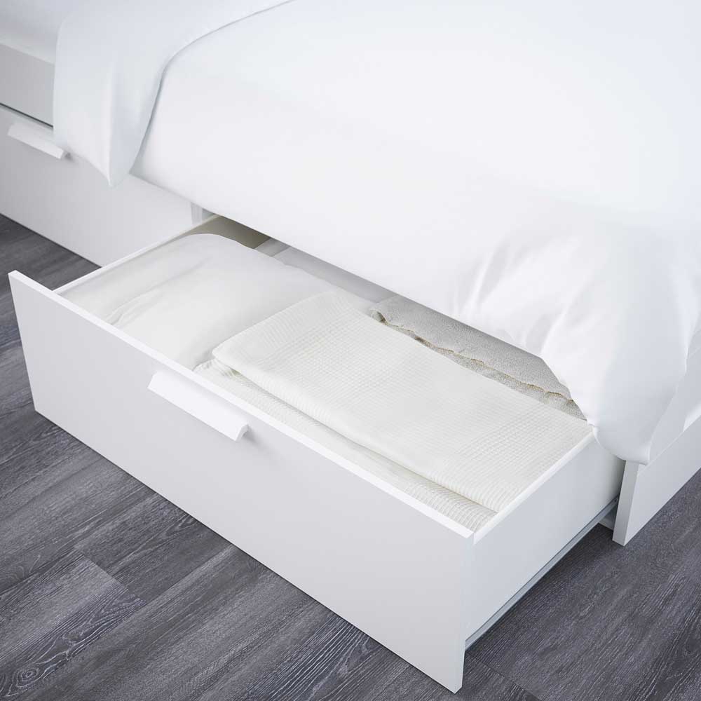 IKEA BRIMNES Bed frame with storage and headboard, white, Luroy. queen size 150x200