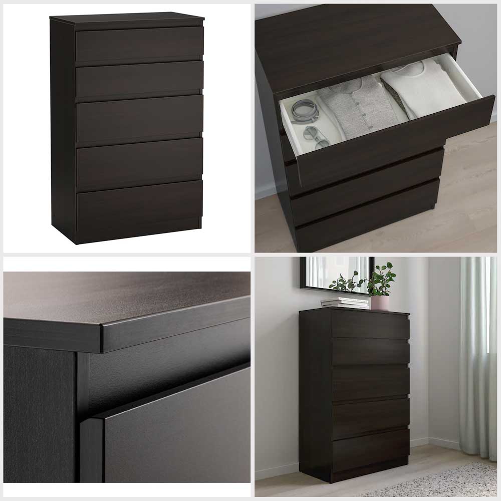 IKEA KULLEN Chest of 5 drawers black brown 70x112 cm