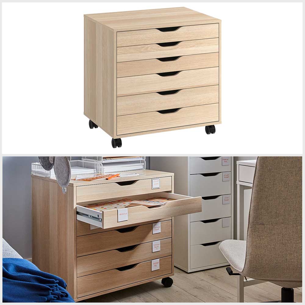 Ikea ALEX Drawer unit on castors white stained, oak effect 67x66 cm