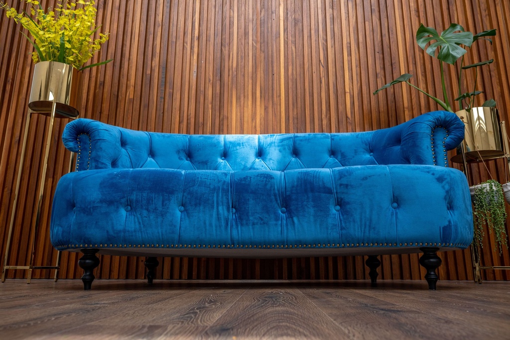 Sheffield chesterfield 2 couch ,bright blue