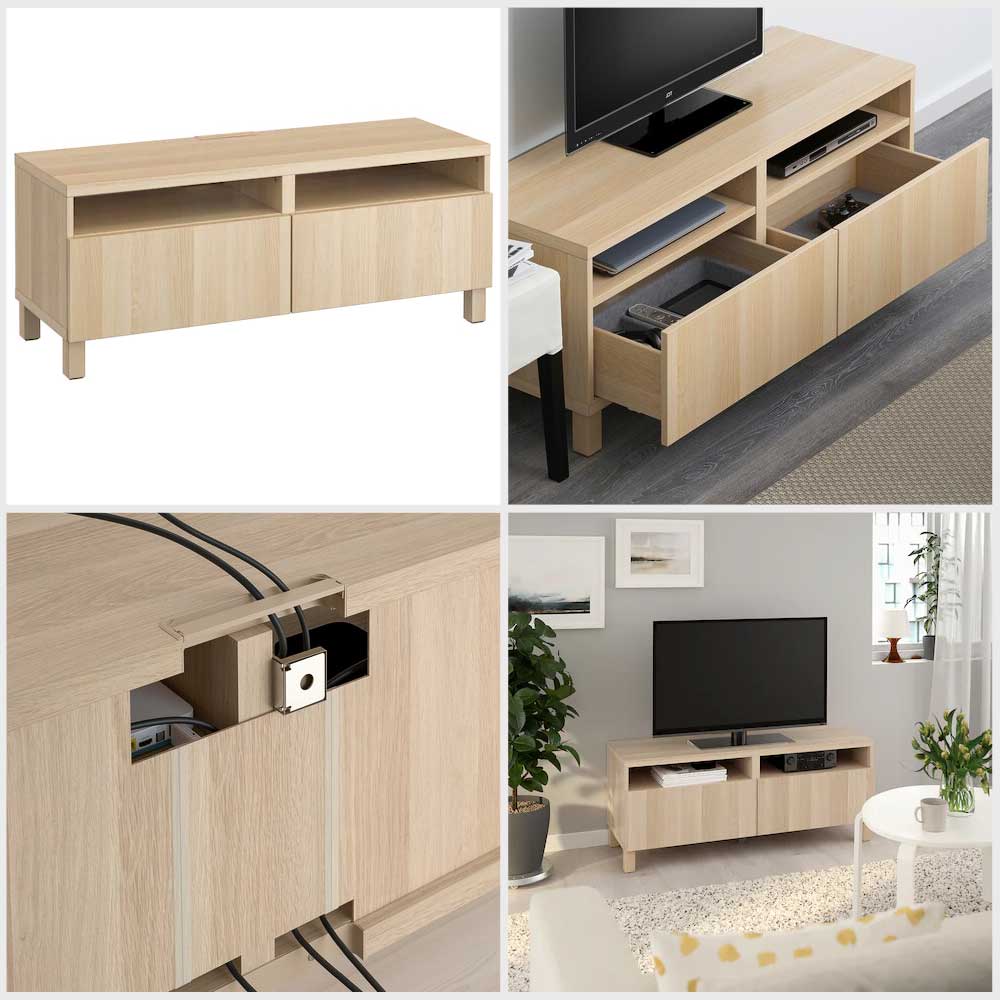 Ikea BESTA TV bench with drawers Lappviken white stained oak effect, Lappviken/Stubbarp white stained oak effect