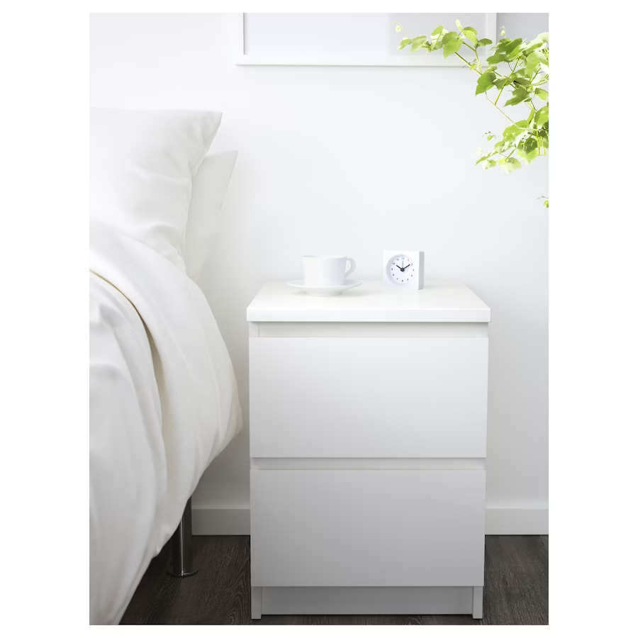 IKEA MALM Bedside Table, Chest of 2, White