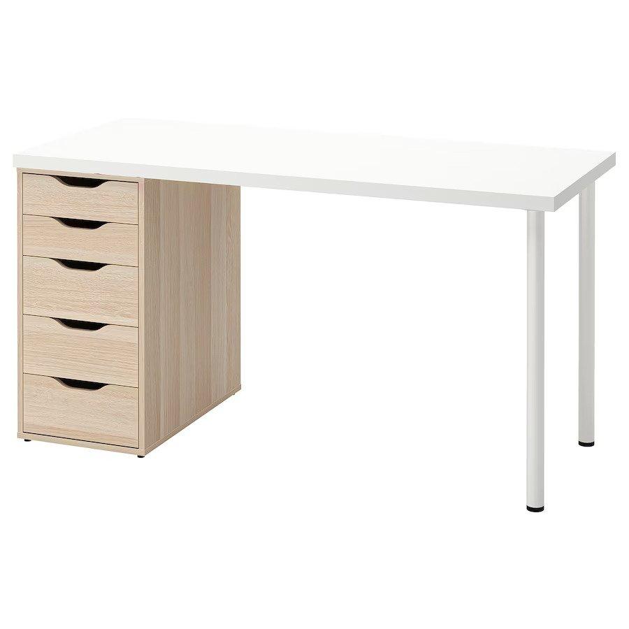 IKEA LAGKAPTEN - ALEX Desk White-White Stained Oak Effect 140X60 cm