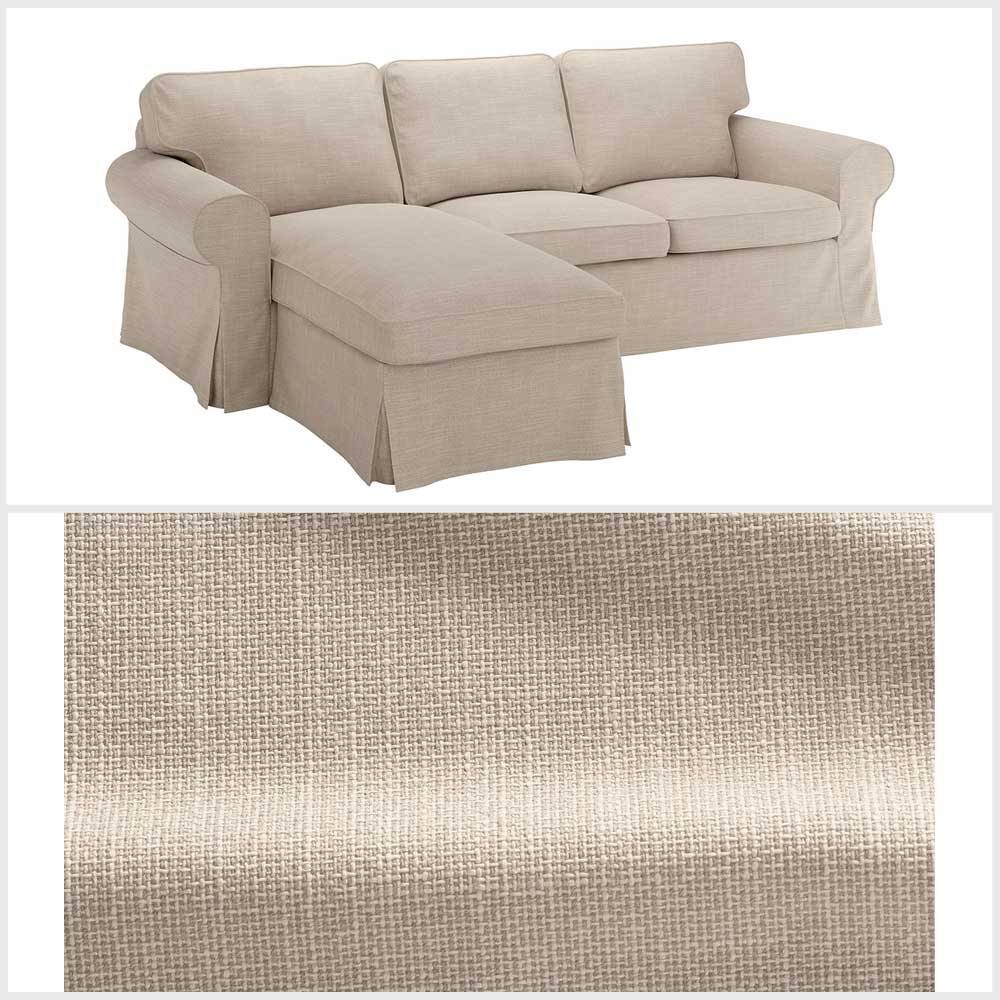 Ikea EKTORP Cover 3-seat sofa w chaise longue, Hillared beige