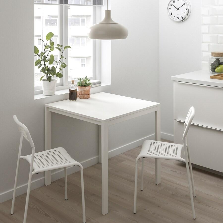 IKEA Melltorp Table and 2 Nisse Folding Chairs, White Color