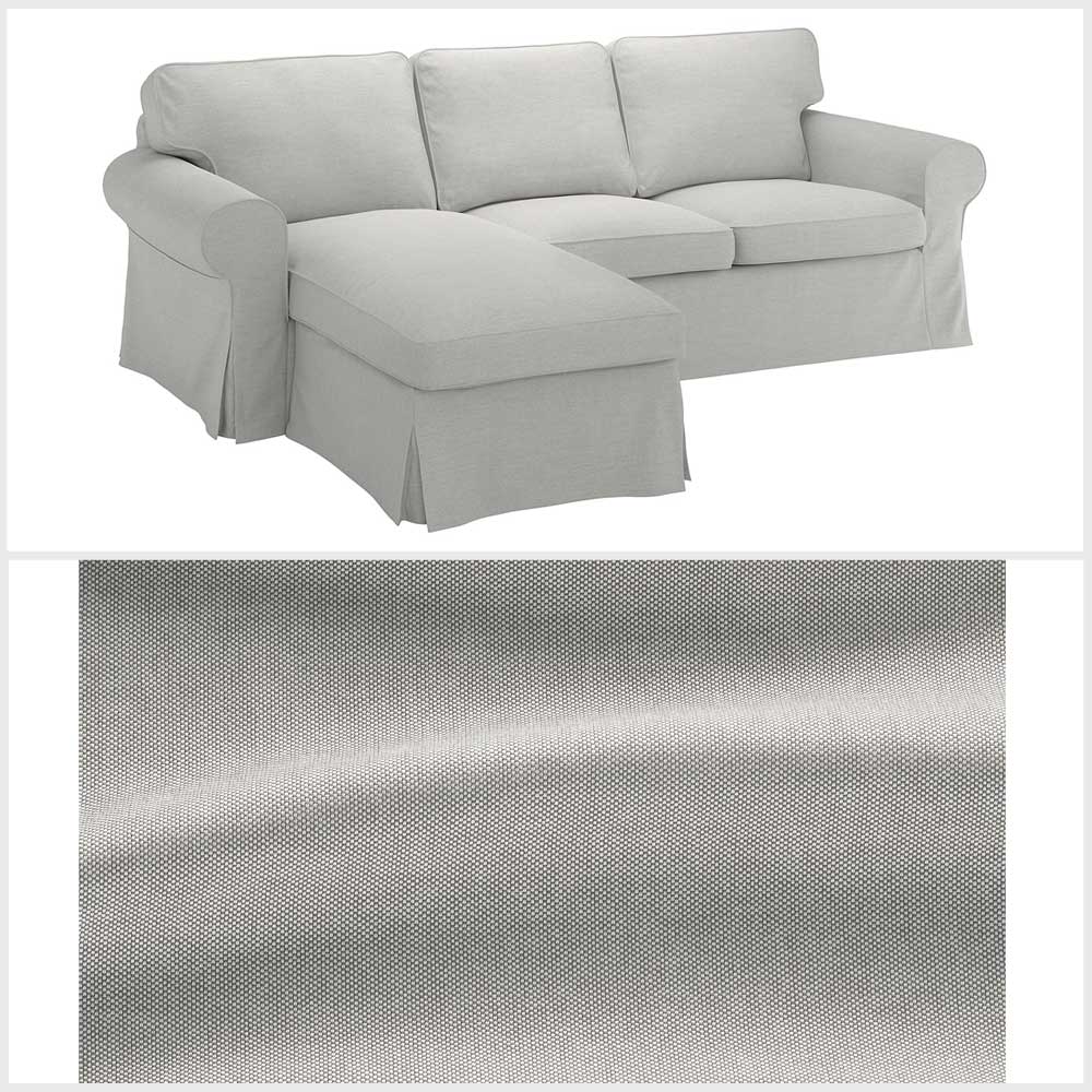 Ikea EKTORP Cover 3-seat sofa w chaise longue, Orrsta light grey