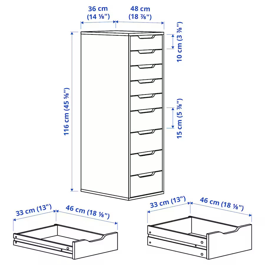 IKEA ALEX Drawer Unit with 9 Drawers, White