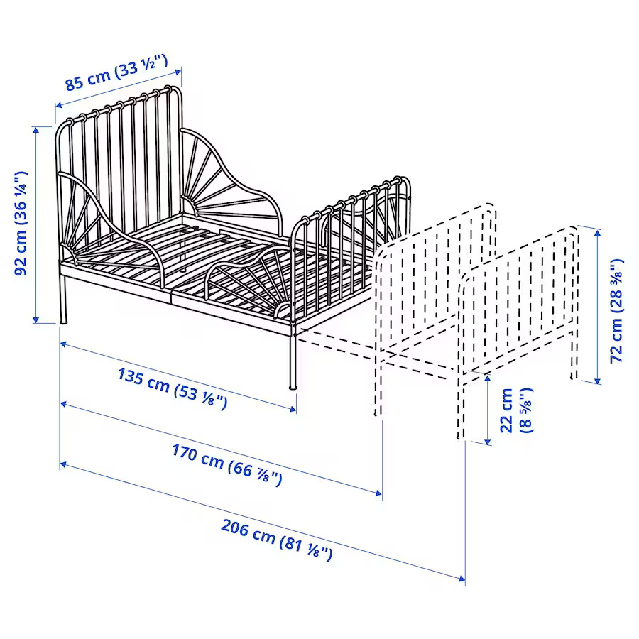 IKEA MINNEN Ext Bed Frame with Slatted Bed Base, White, 80x200 cm