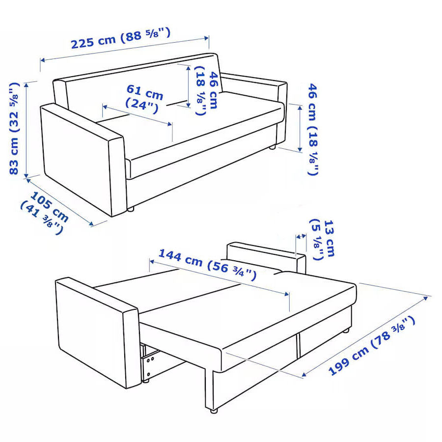 IKEA FRIHETEN Three-Seat Sofa-Bed, Bomstad Black