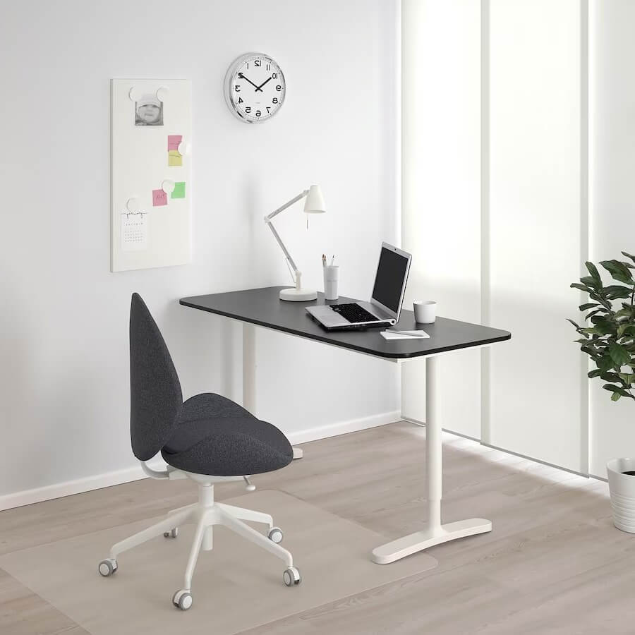 IKEA BEKANT Desk, Black Stained Ash Veneer, White, 140X60 cm