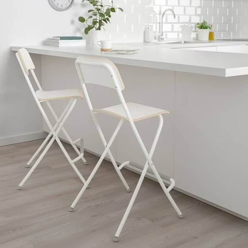 IKEA FRANKLIN bar stool with backrest, foldable white/white 63 cm