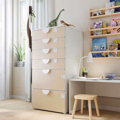 IKEA SMÅSTAD - PLATSA Chest of 6 Drawers White, Birch 60X55X123 cm