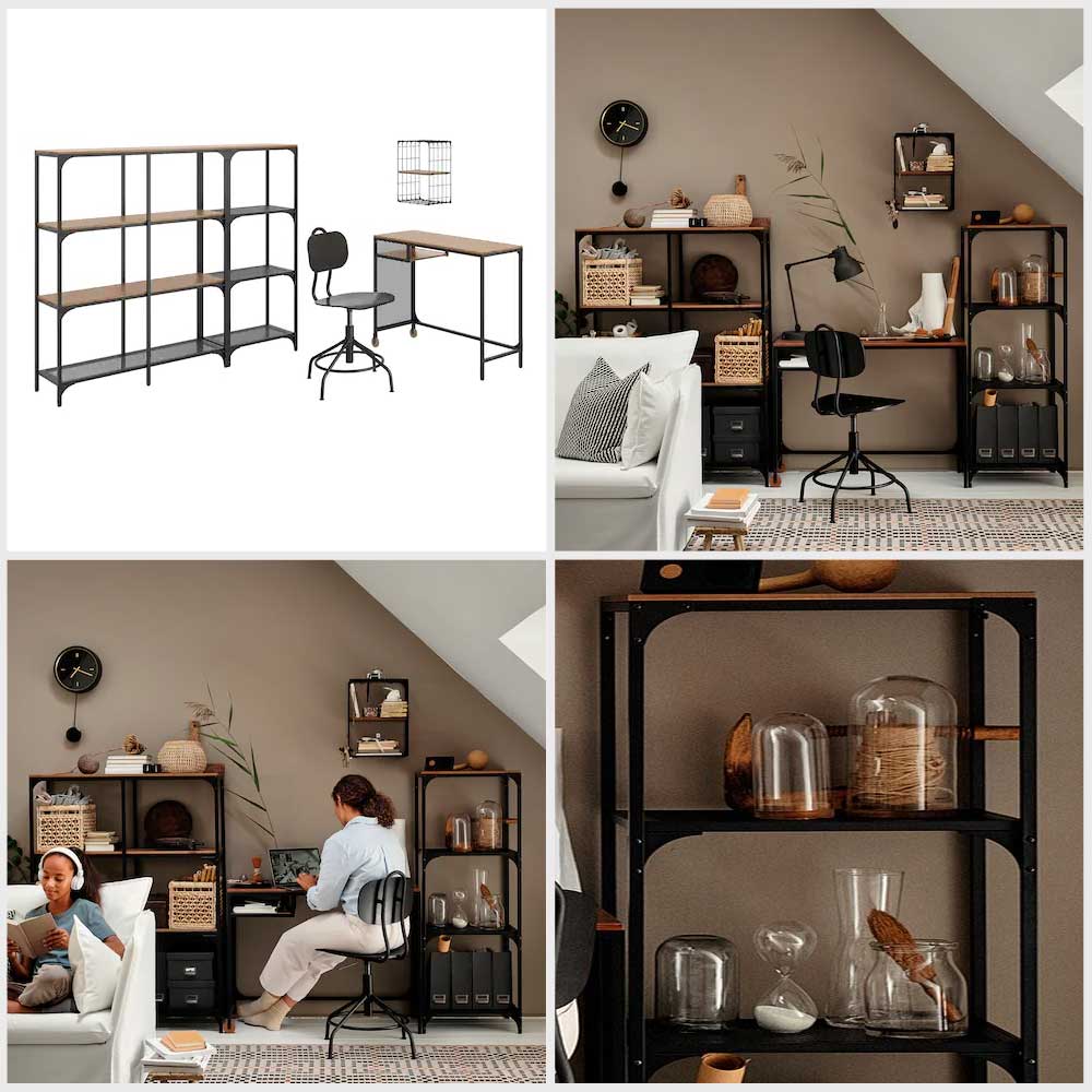 Ikea FJALLBO/KULLABERG / GULLHULT desk and storage combination and swivel chair black/pine
