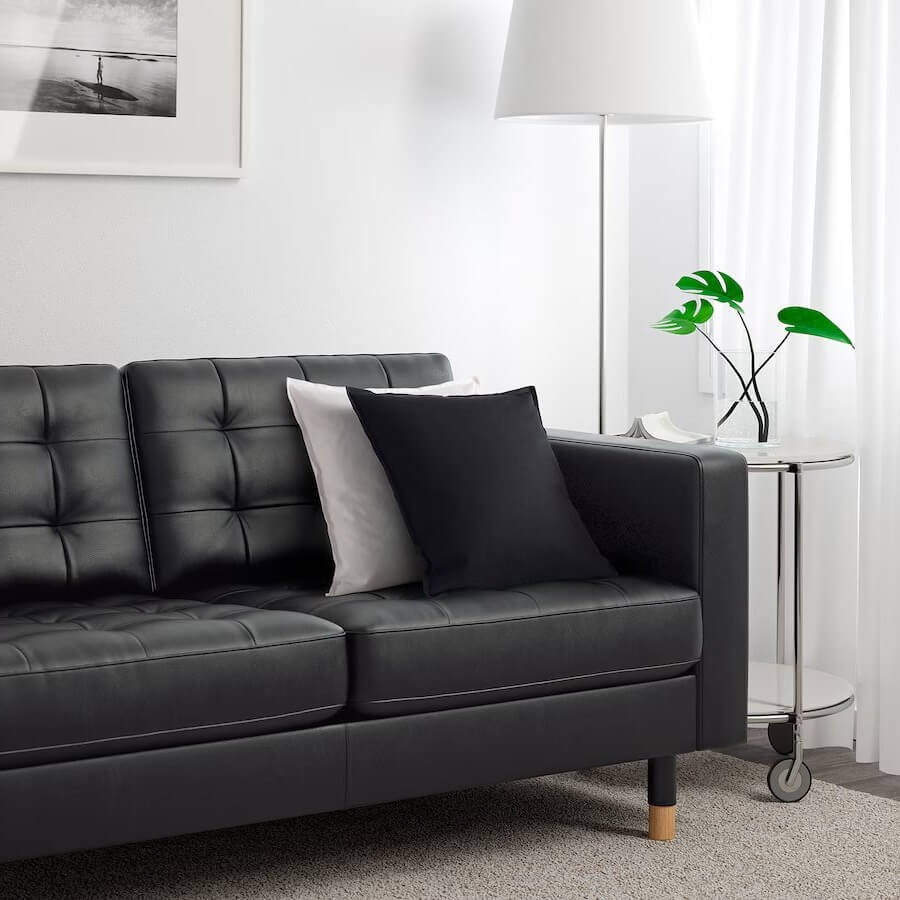 IKEA LANDSKRONA Three-Seat Sofa Real Leather, Grann, Bomstad Black-Wood