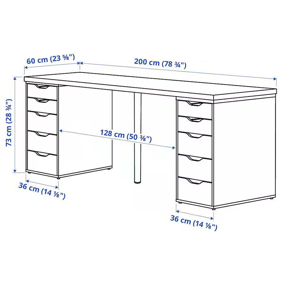 IKEA LAGKAPTEN - ALEX Desk White Stained Oak-Black-Brown 200X60 cm