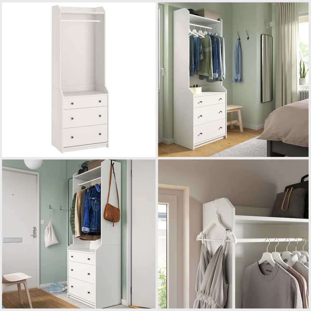 Ikea HAUGA Open wardrobe with 3 drawers white 70x199 cm