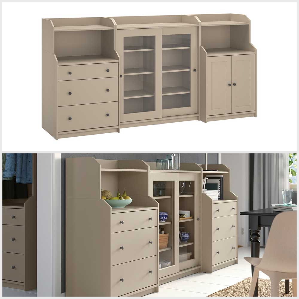 Ikea HAUGA Storage combination beige 244x46x116 cm