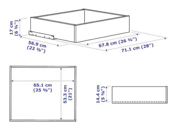 KOMPLEMENT Drawer with Glass Front, White Stained Oak Effect, 75X58 cm