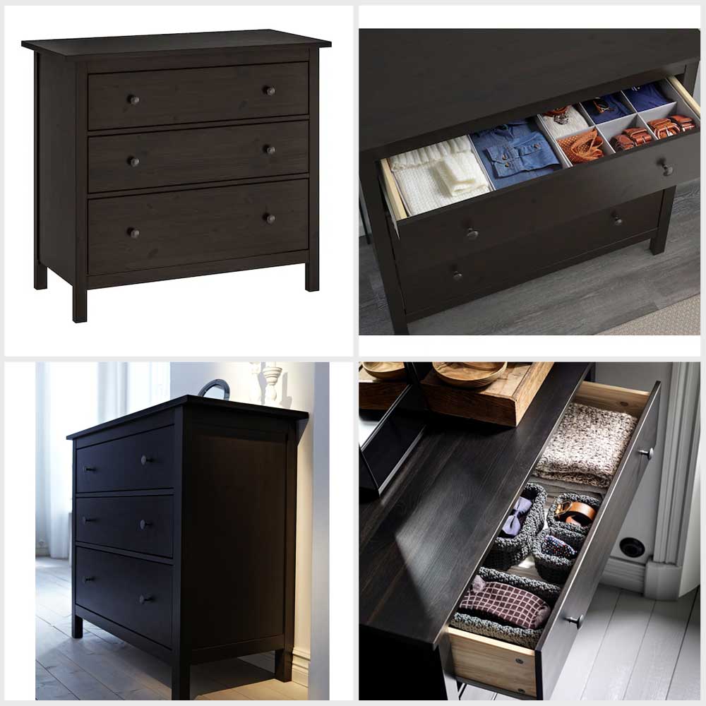 Ikea HEMNES Chest of 3 drawers, black-brown 108x96 cm