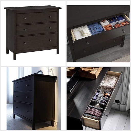 IKEA HEMNES Chest of 3 Drawers, Black-Brown 108X96 cm