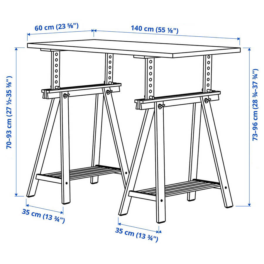 IKEA LAGKAPTEN - MITTBACK Desk White, Birch 140X60 cm