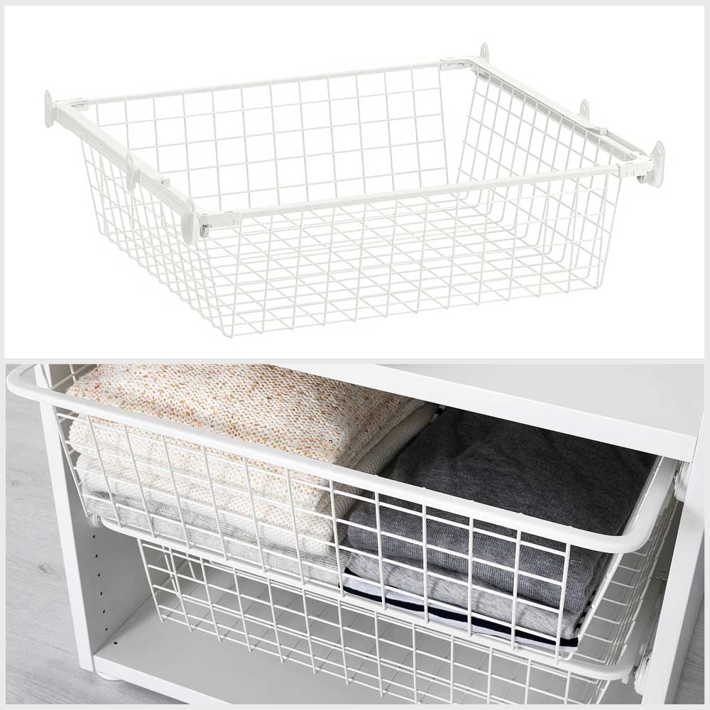 Ikea HJALPA Wire basket with pull-out rail white 60x55 cm