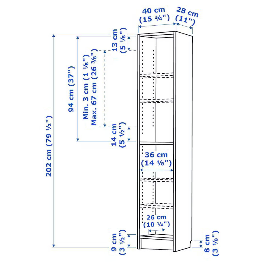 Ikea BILLY bookcase oak effect 40x28x202 cm