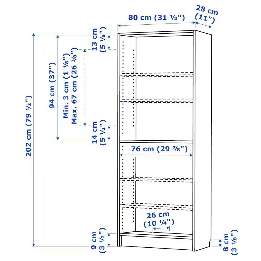 Ikea BILLY bookcase oak effect 80x28x202 cm