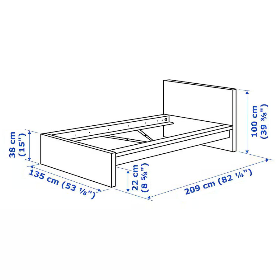  IKEA Malm bed frame, high, white stained oak veneer, 90 x 200 cm WITHOUT BASE 