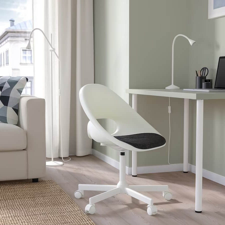 Ikea LOBERGET / MALSKAR swivel chair + pad white/dark grey
