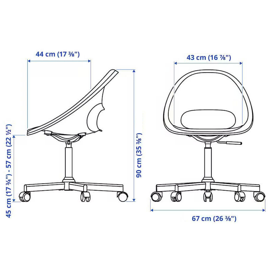 Ikea LOBERGET / MALSKAR swivel chair + pad white/dark grey