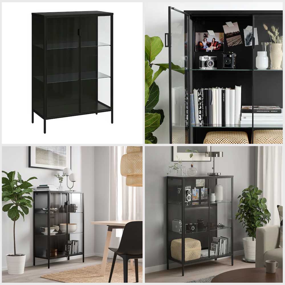 IKEA Rudsta Glass-Door Cabinet, Anthracite 80X37X120 cm