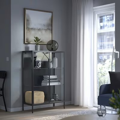 IKEA Rudsta Glass-Door Cabinet, Anthracite 80X37X120 cm