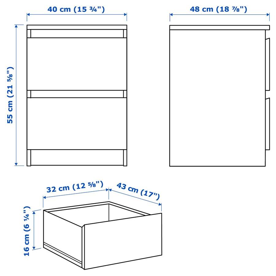 IKEA MALM Chest of 2 Drawers, White Stained Oak Veneer